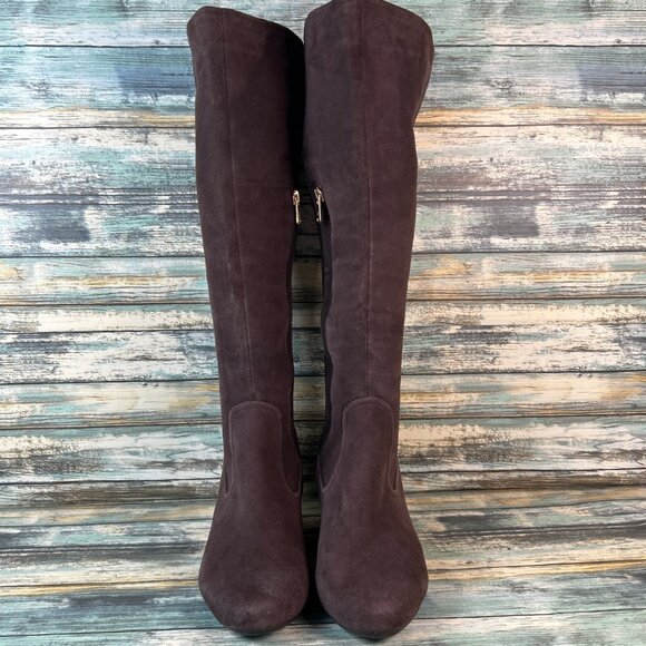 ROCKPORT Knee High Boot Womens 9.5M Brown Suede Stretch Calf Panel Pull On Wedge - Picture 3 of 15